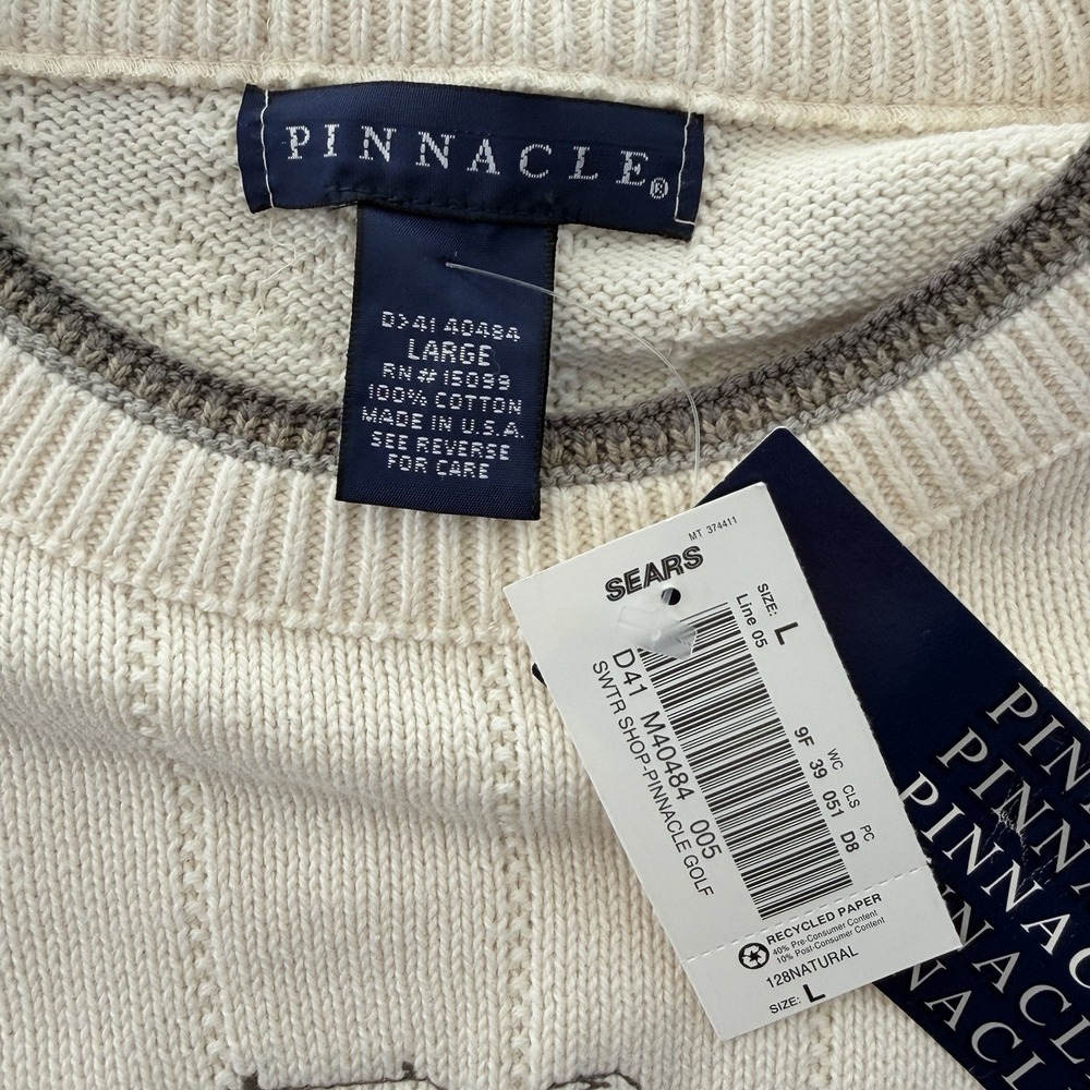 Vintage Pinnacle Golf Sweater SIZE L Embroidered Ivory Textured Crewneck NEW 90s - Picture 6 of 9